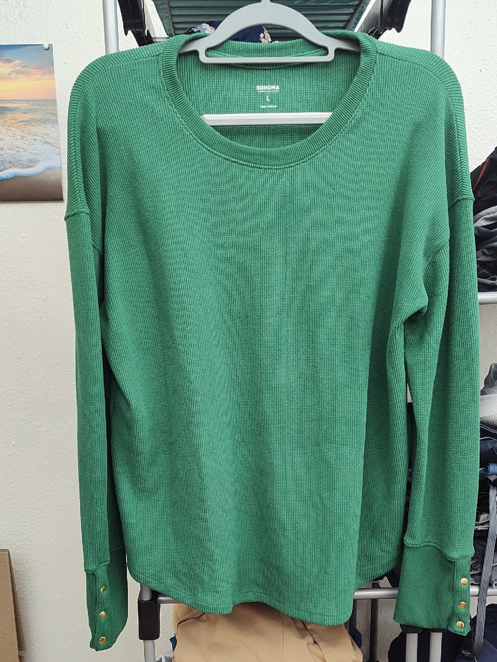 Sonoma Green Waffle Knit Long-Sleeve Top
